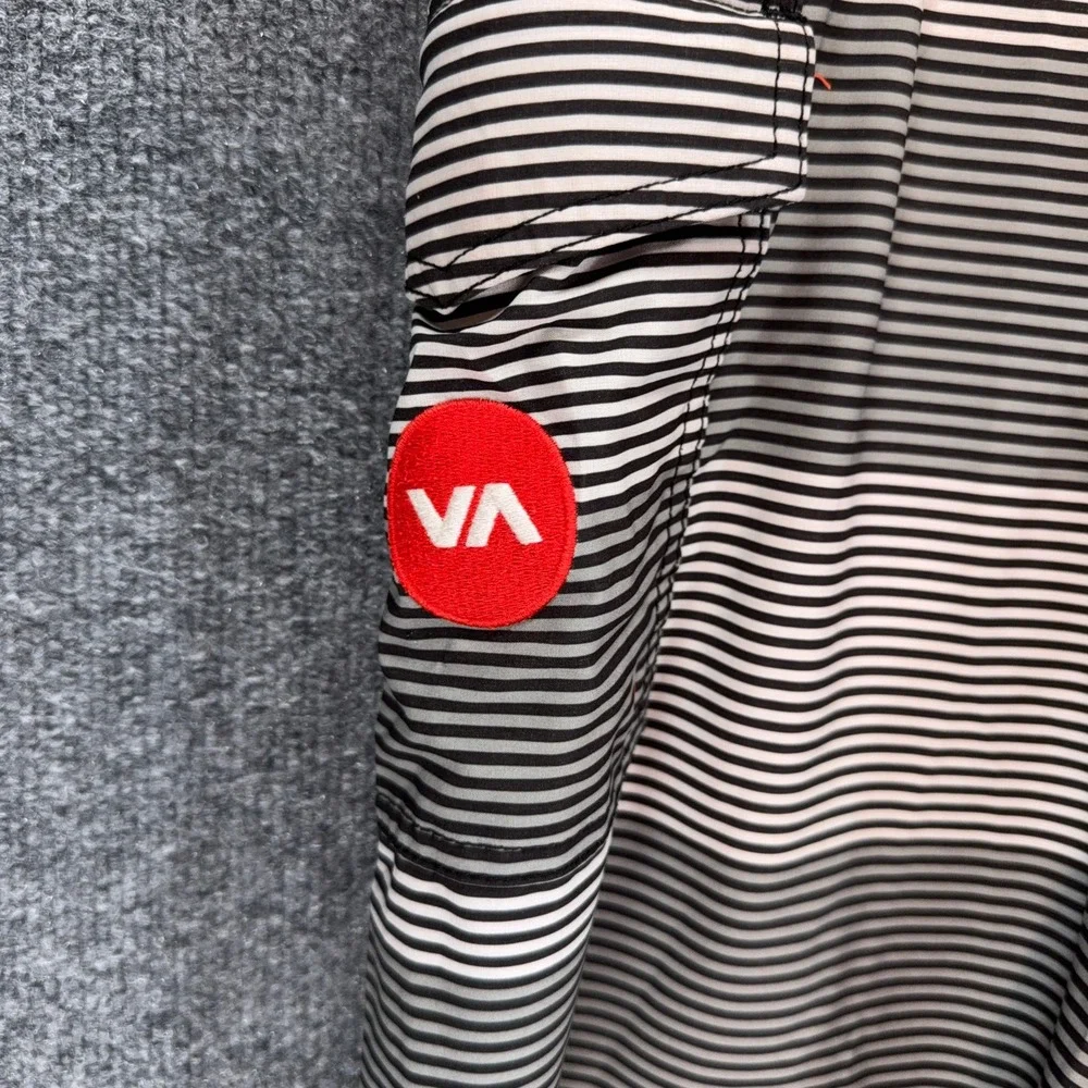 RVCA Board Shorts Mens 33 Black Red Striped Performance Stretch Swim Trunks